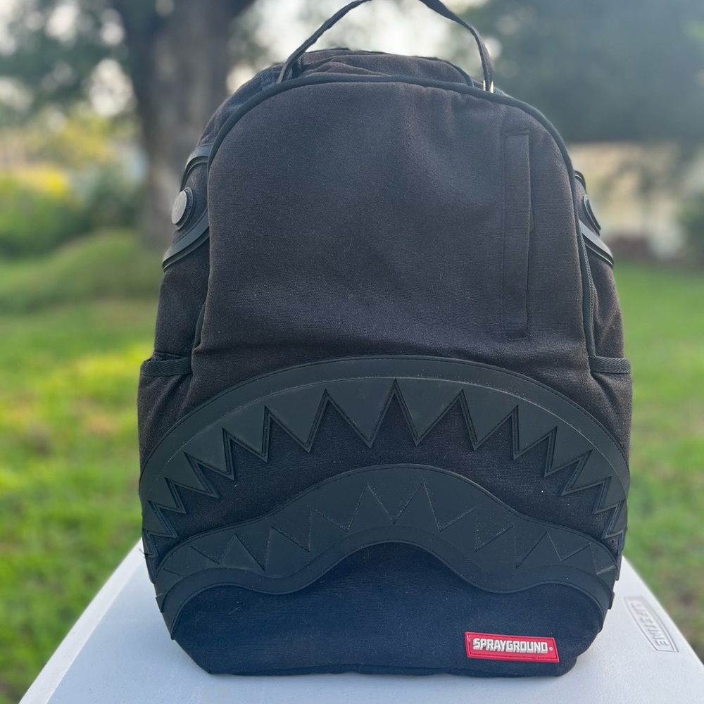 Sprayground Black Backpack with Shark Tooth Design
